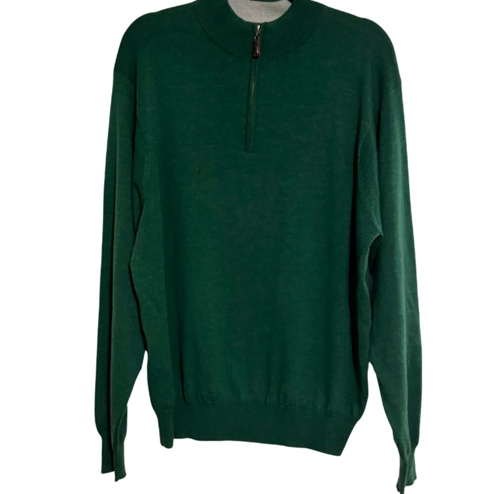 Peter Millar 1/4 Zip Sweater XXL Green Merino Wool Ross Cup Golf Pullover